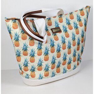 Caribbean Joe Jungle Pineapple Tote Bag 13.5”x18” Beach Bag Shoulder White